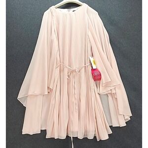 Vintage Alex Marie Pink Pleated Cape Dress Elegant Formal Coquette Sz 4